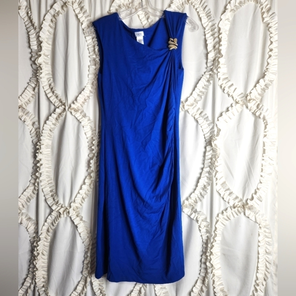 Vintage Cache Blue Bodycon Dress Gold Snake Brooch Size Large